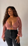 Long Sleeve Sweetheart Halter Crop Top