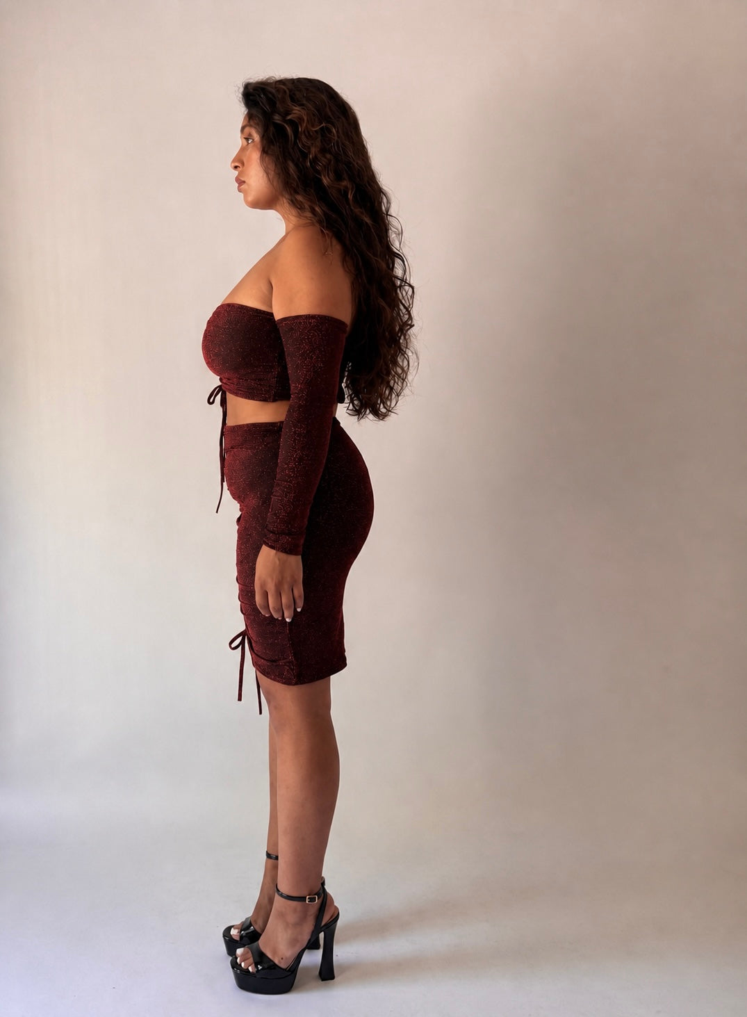 Shimmer Off-Shoulder Top & Skirt Set