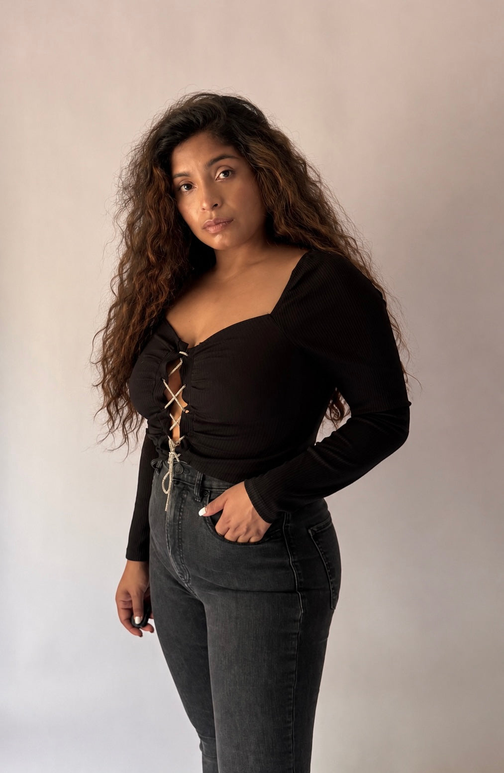 Long Sleeve Lace-Up Top