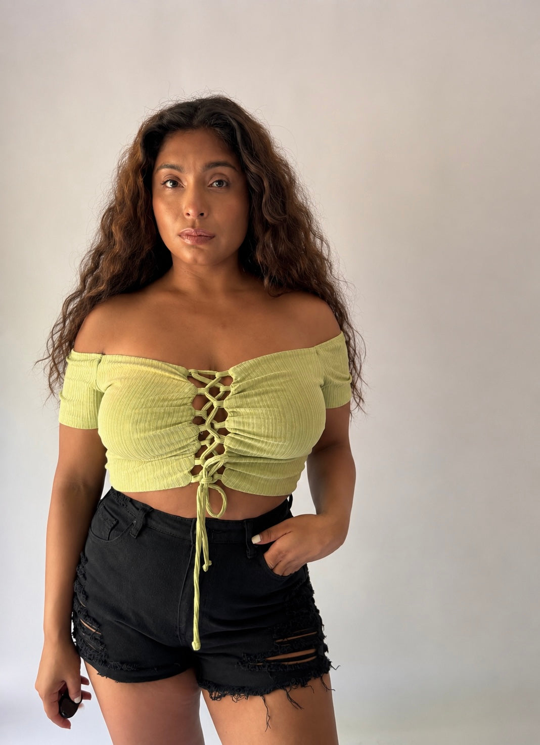 Off-Shoulder Ruched Crop Top