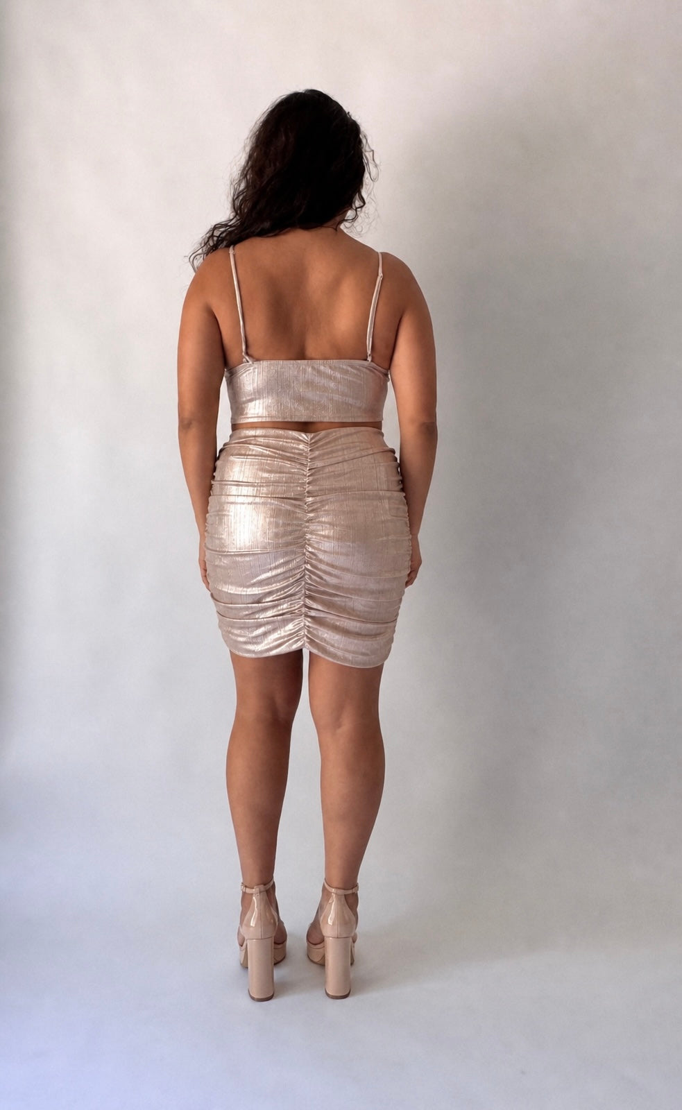 Metallic Cami Top & Ruched Skirt Set