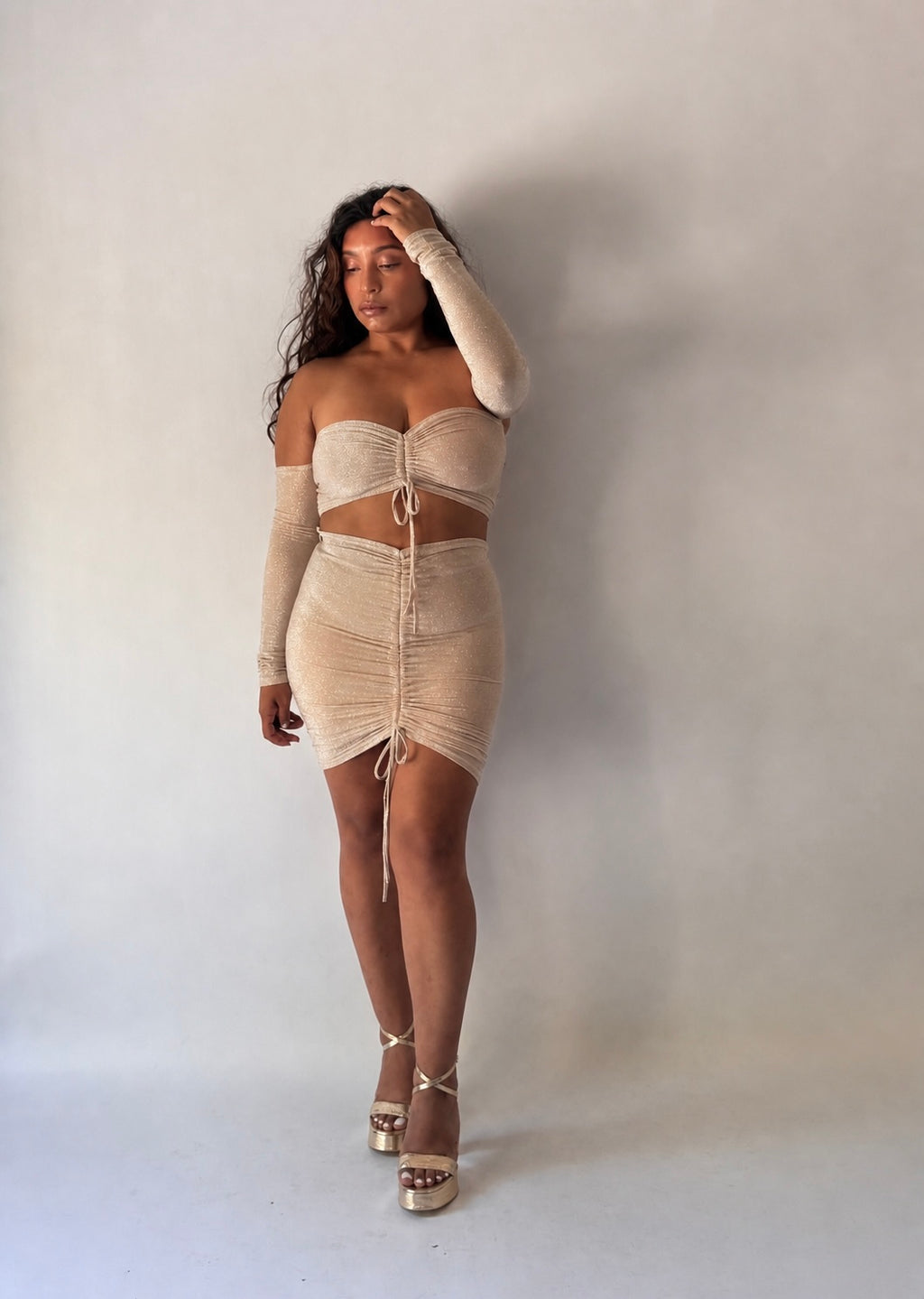 Shimmer Off-Shoulder Top & Skirt Set