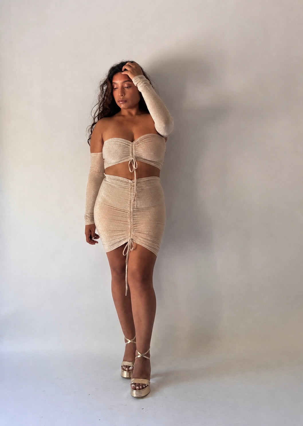 Shimmer Off-Shoulder Top & Skirt Set