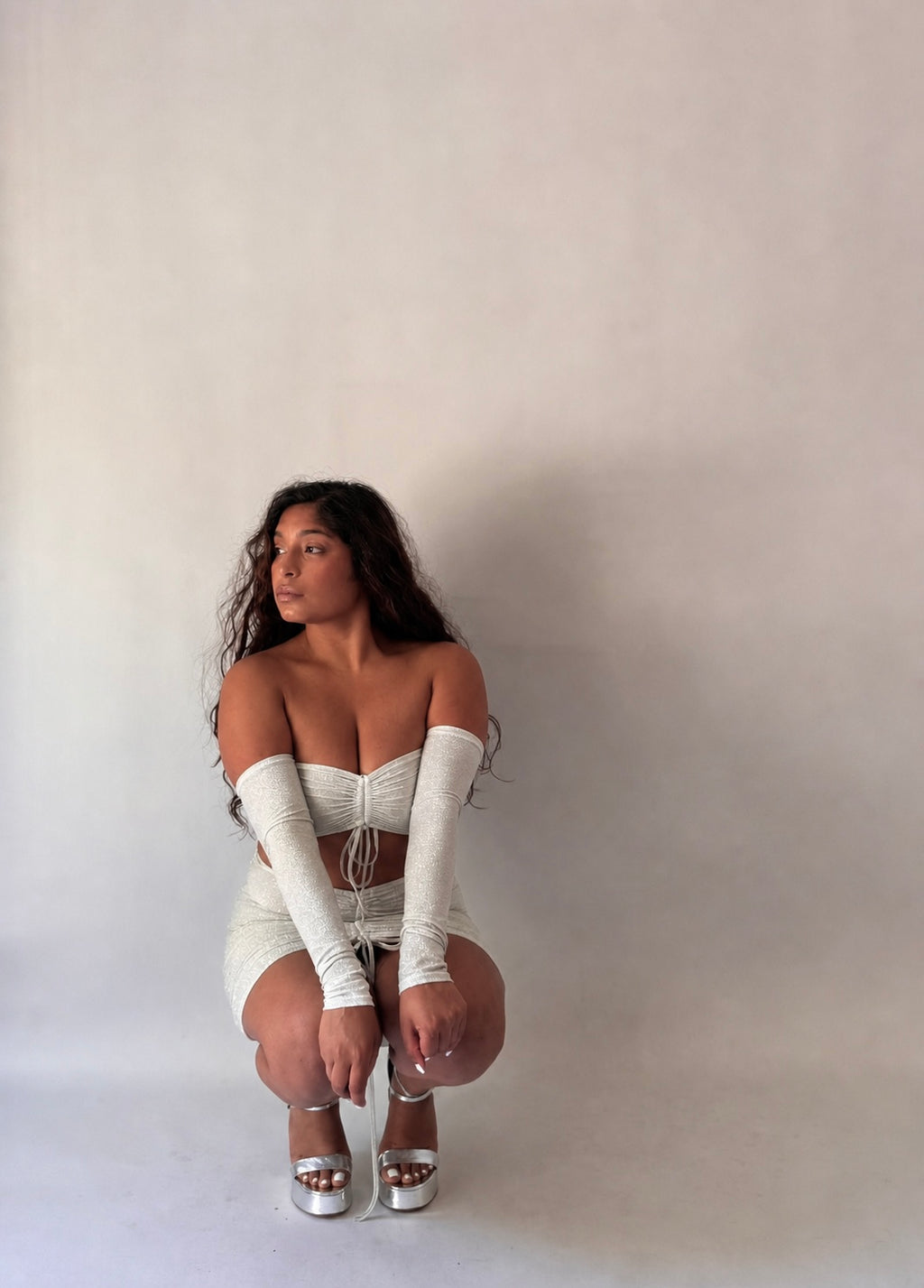 Shimmer Off-Shoulder Top & Skirt Set
