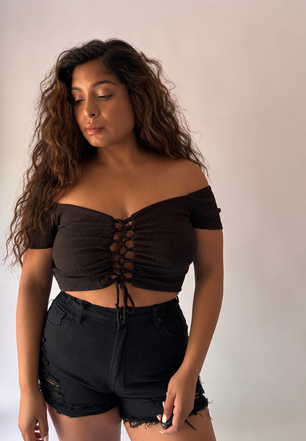 Off-Shoulder Ruched Crop Top