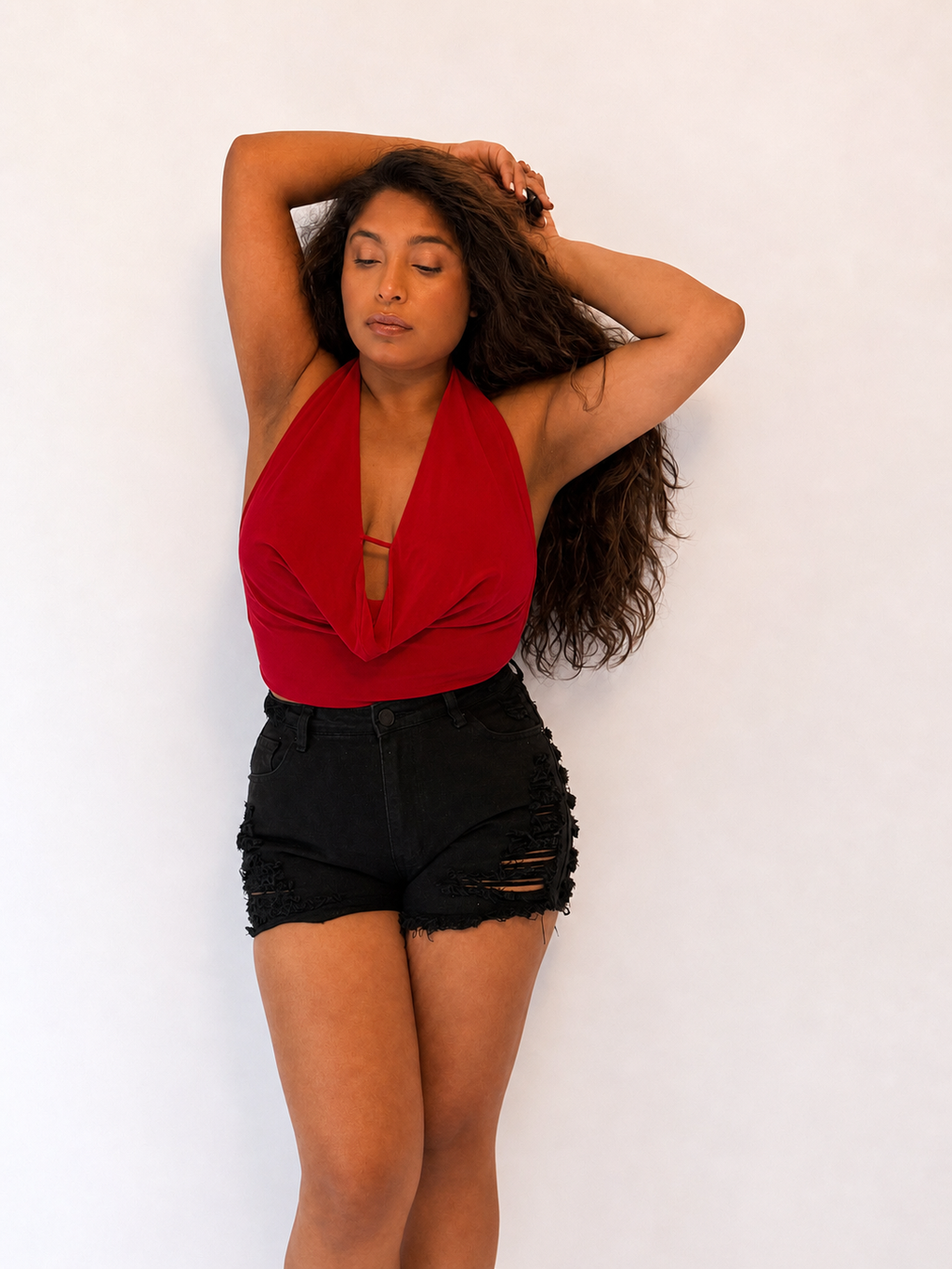 Enamorada Cowl Neck Halter Crop Top