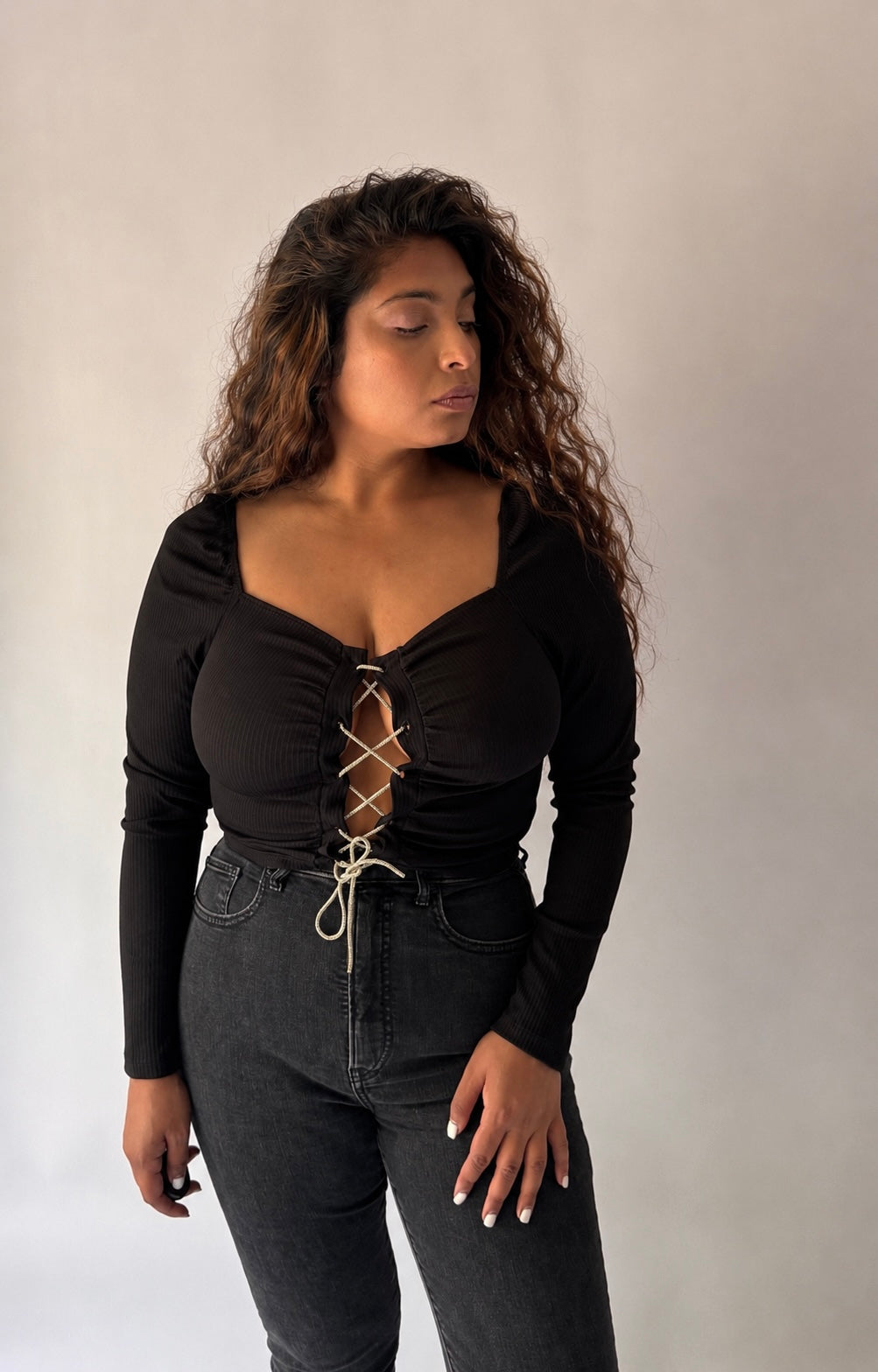 Long Sleeve Lace-Up Top