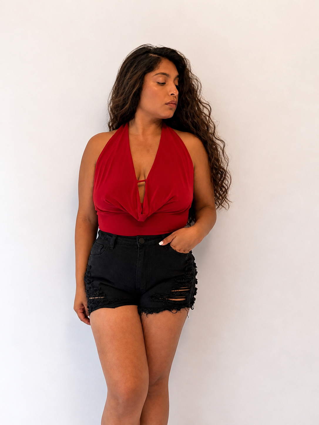 Enamorada Cowl Neck Halter Crop Top