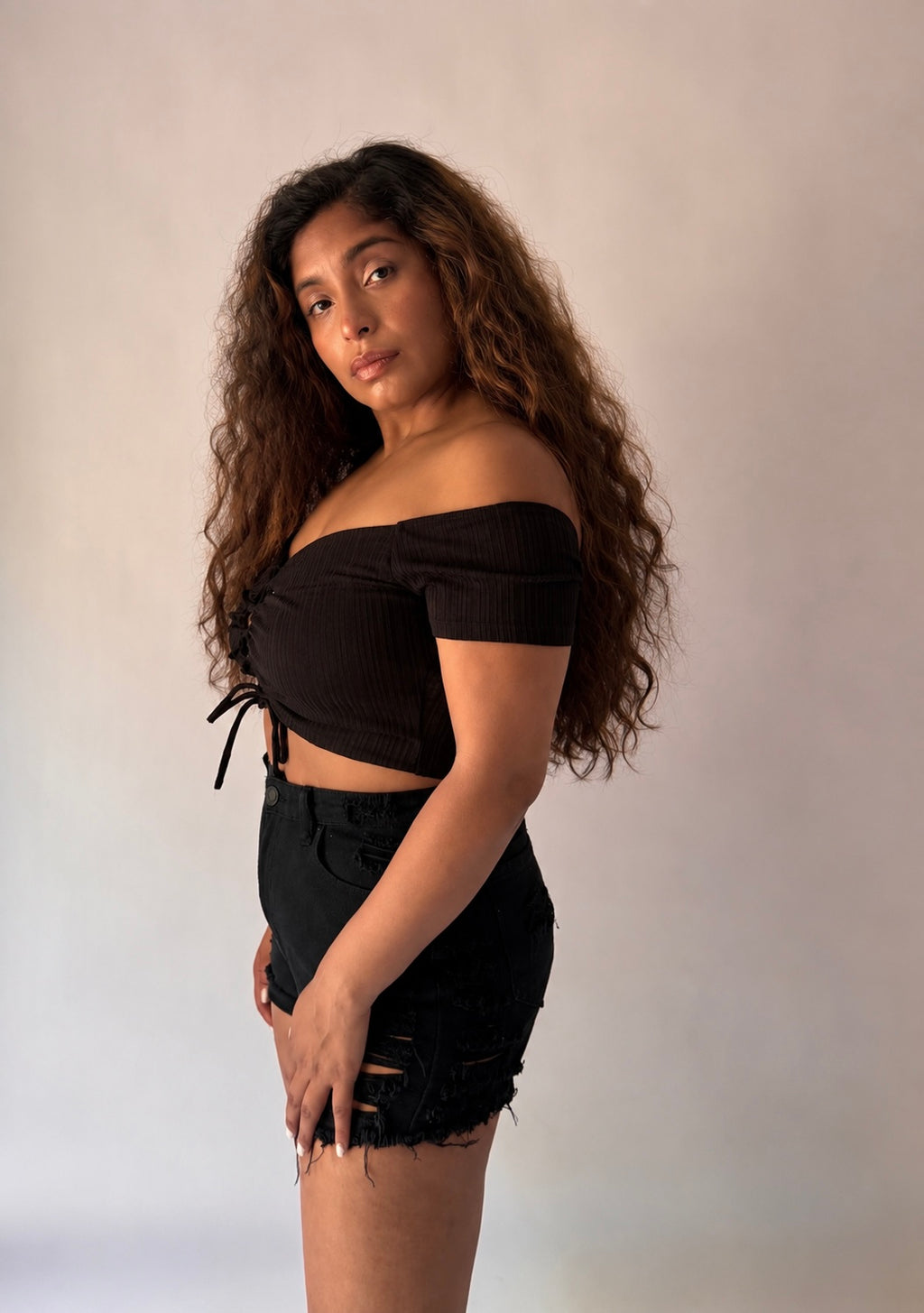 Off-Shoulder Ruched Crop Top