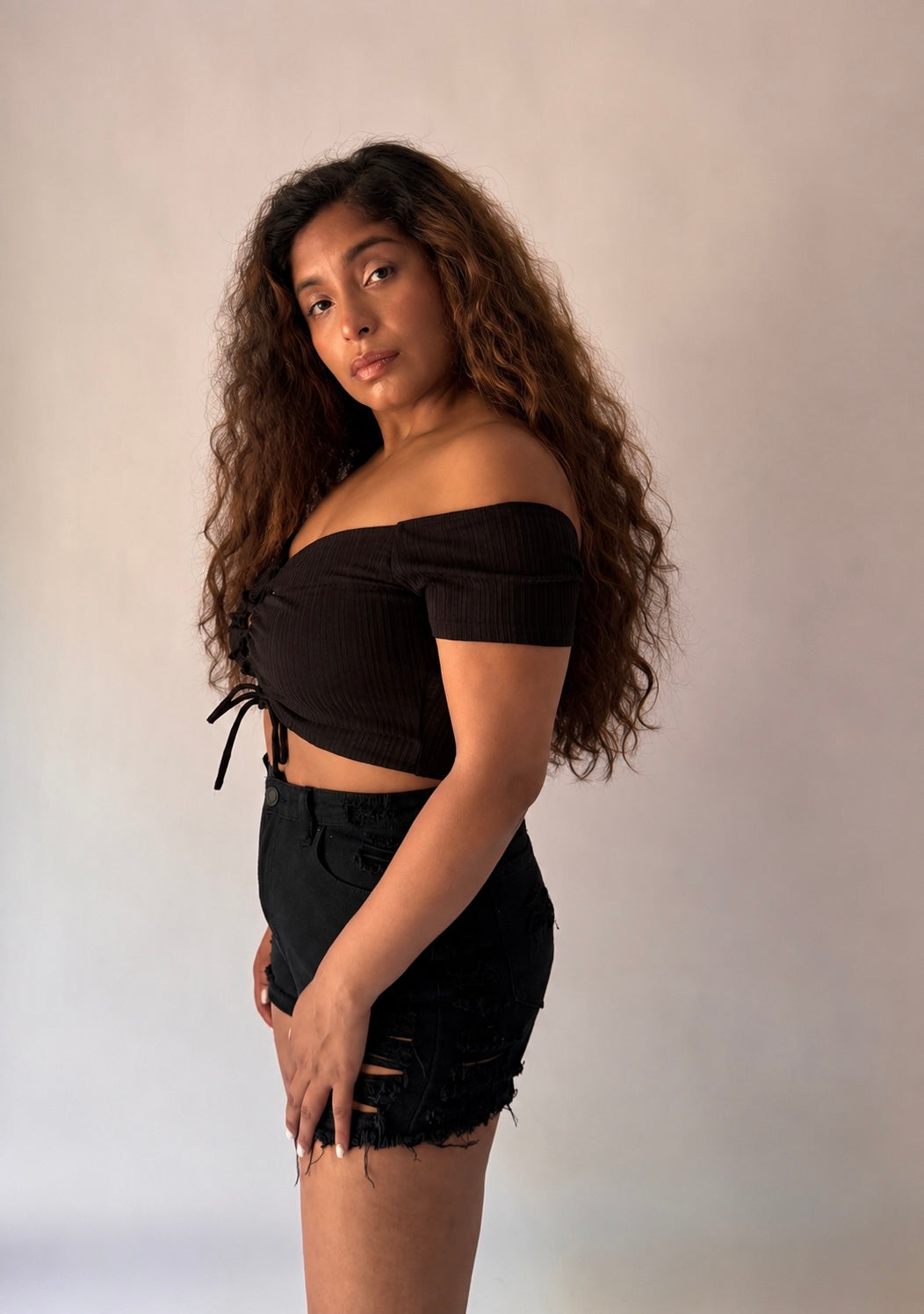 Off-Shoulder Ruched Crop Top