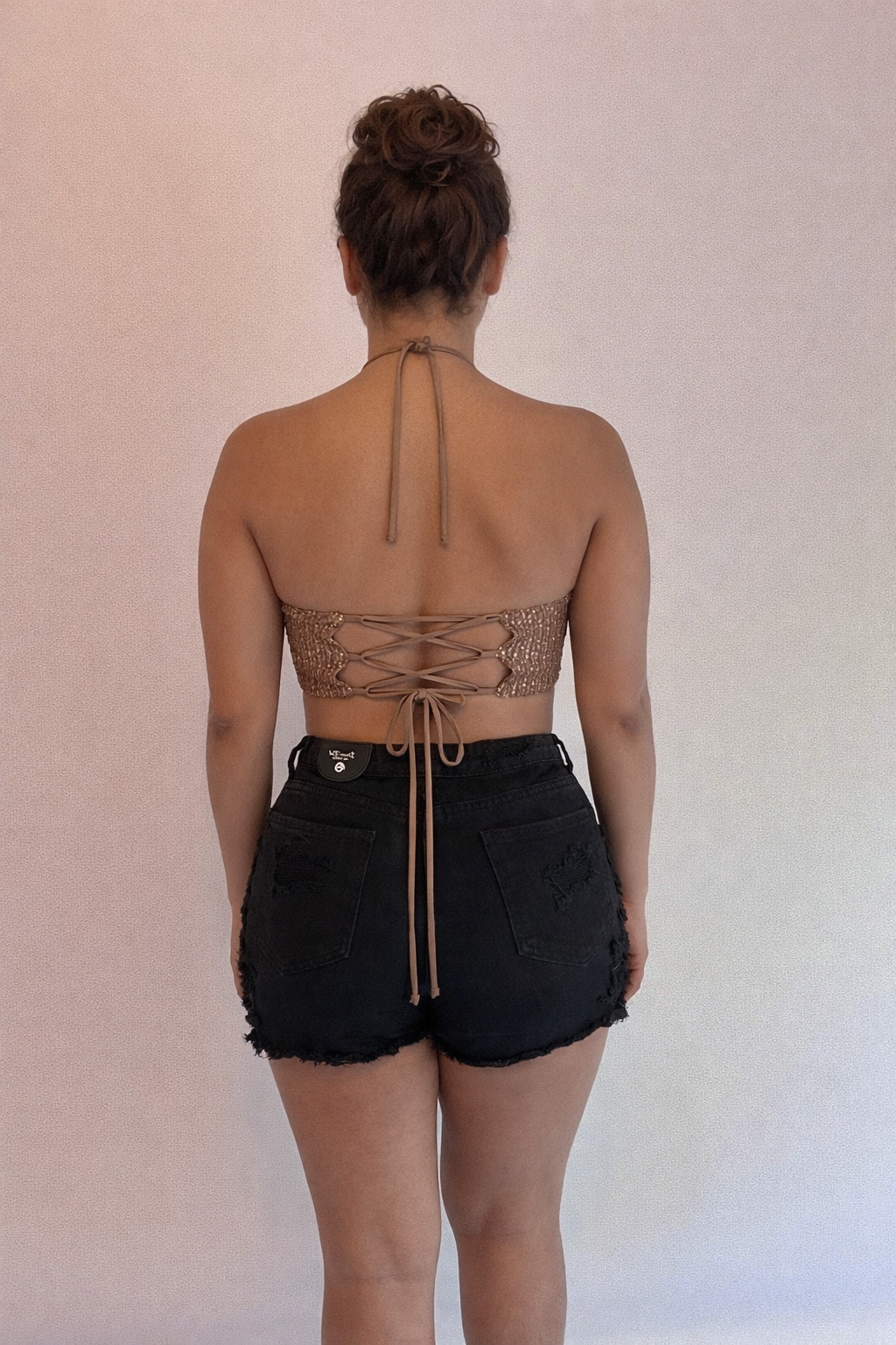 Querida Sequins Lace-Up Cami Crop Top