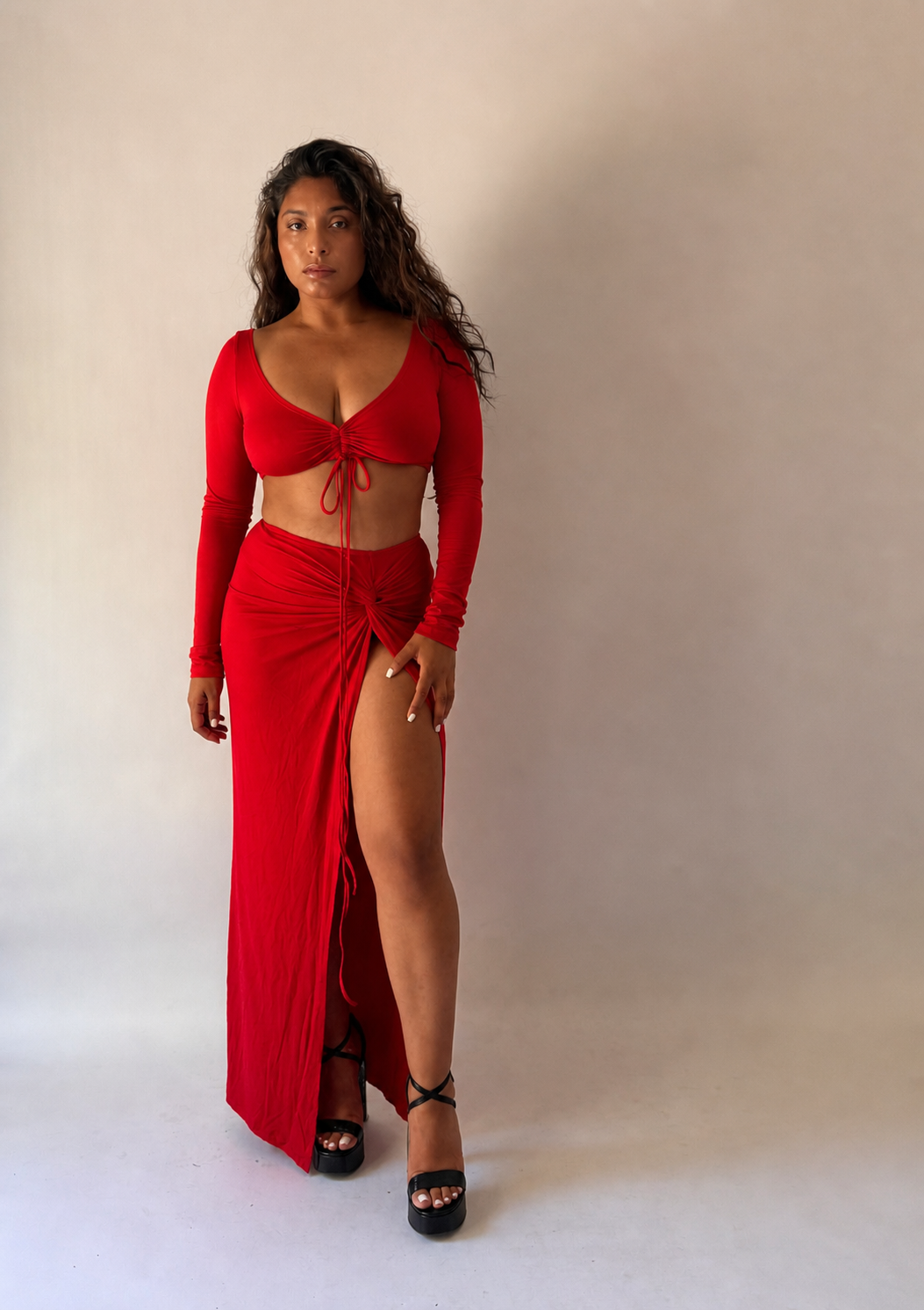 Dulce Tie-Front Long Sleeve Maxi Set