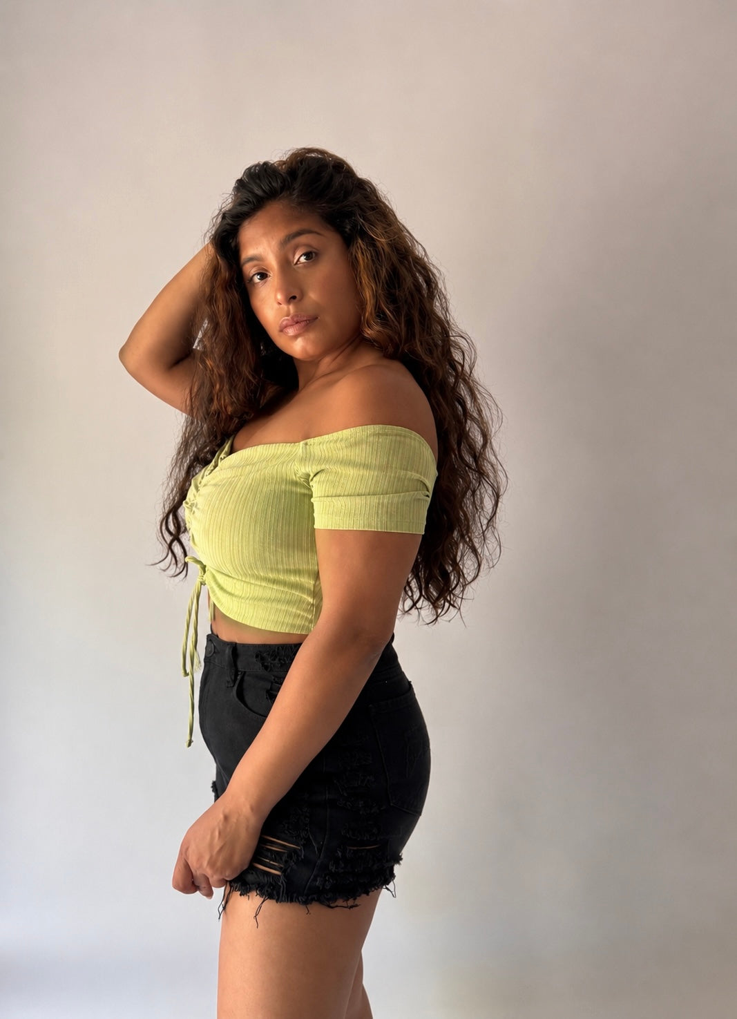 Off-Shoulder Ruched Crop Top