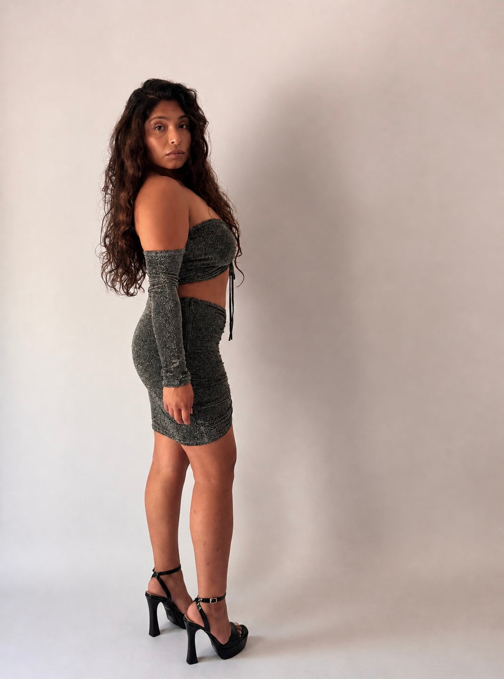 Shimmer Off-Shoulder Top & Skirt Set