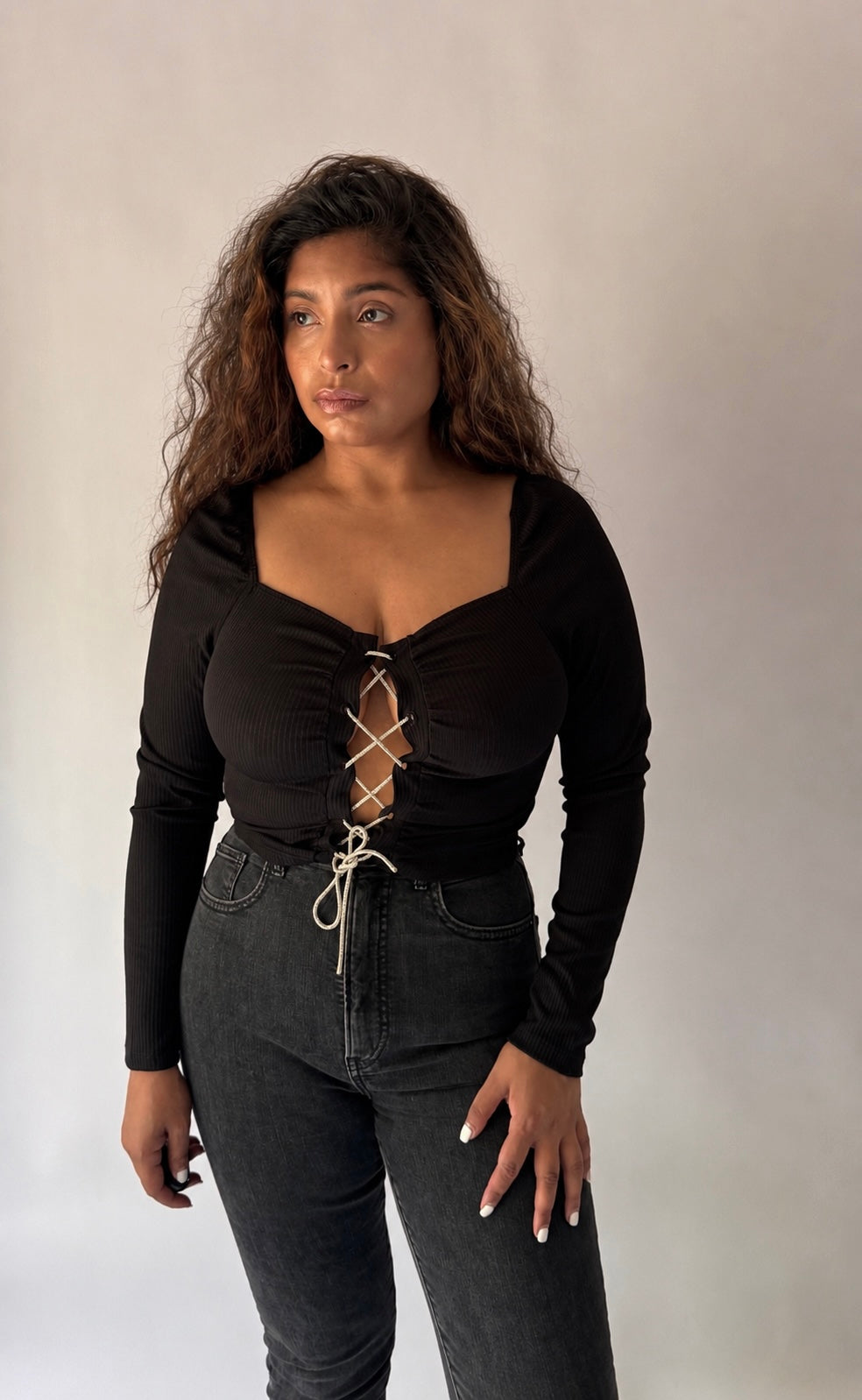 Long Sleeve Lace-Up Top