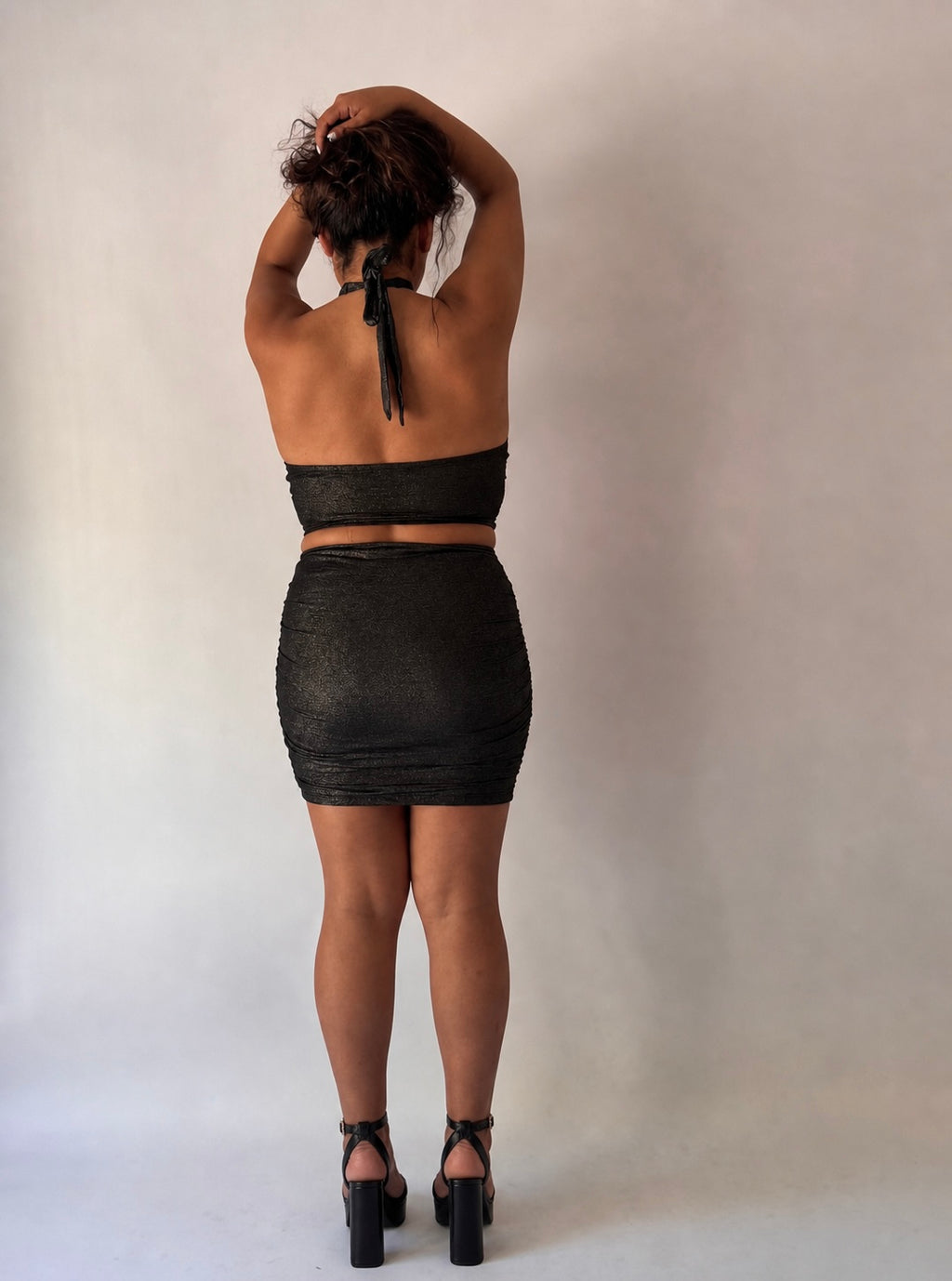 Crossover Halter Top & Ruched Skirt Set