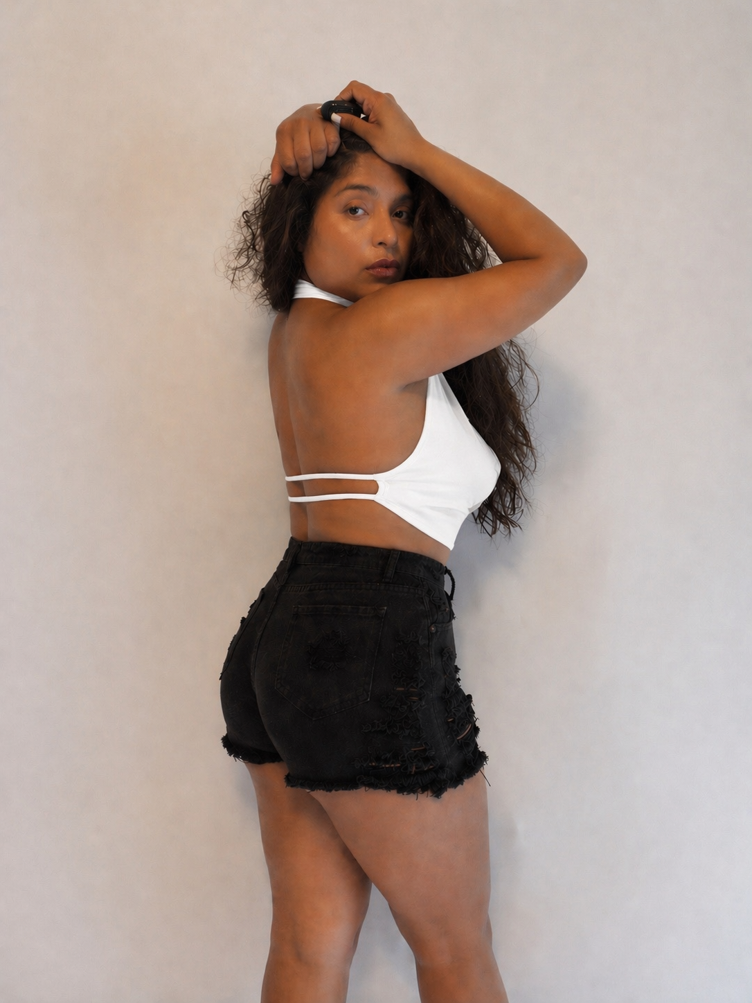 Enamorada Cowl Neck Halter Crop Top