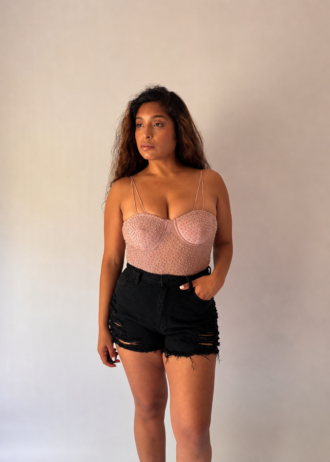 Rhinestone Sheer-Back Bodysuit