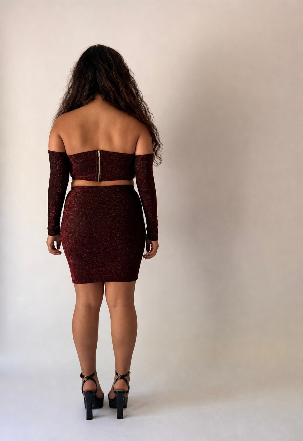 Shimmer Off-Shoulder Top & Skirt Set