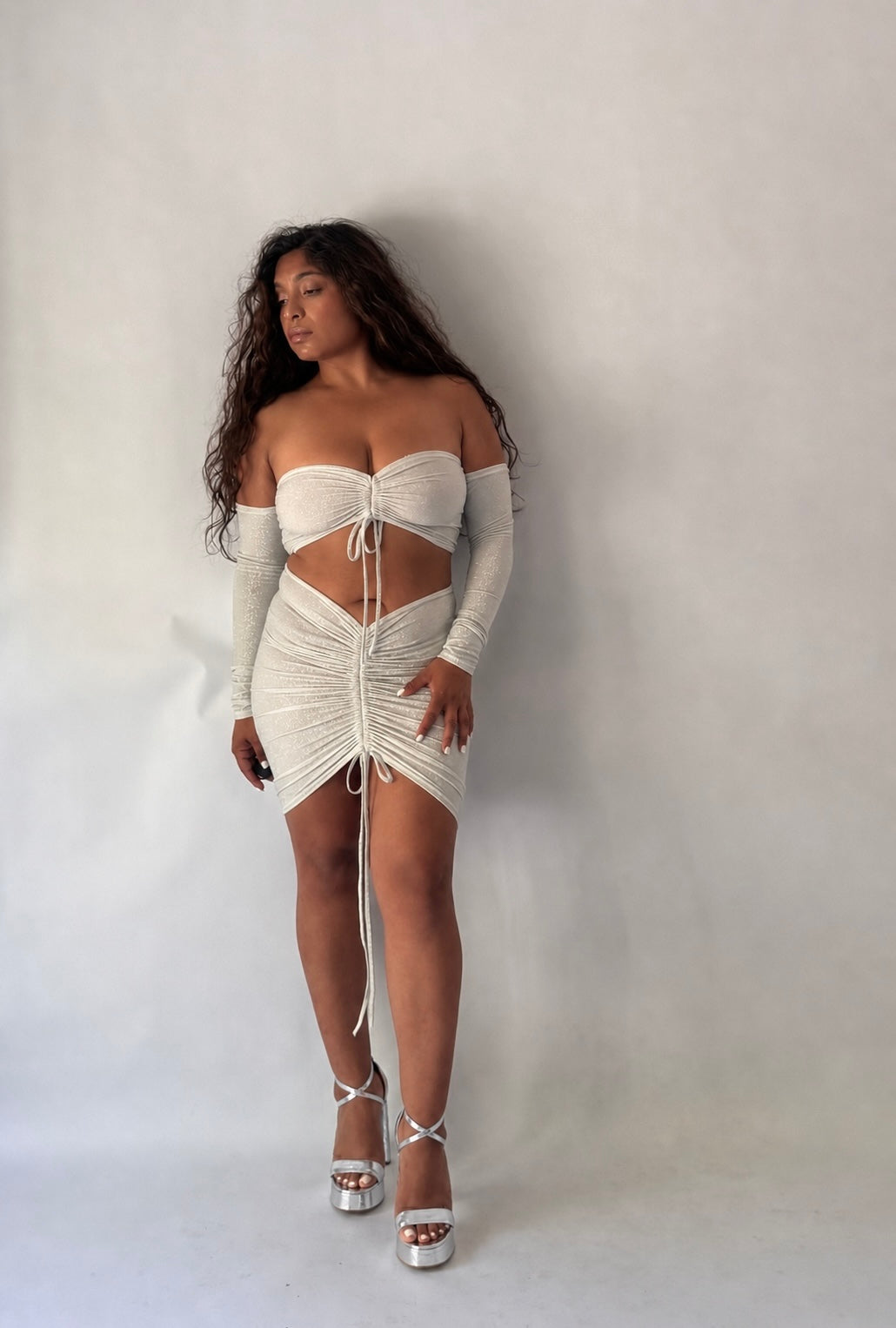 Shimmer Off-Shoulder Top & Skirt Set