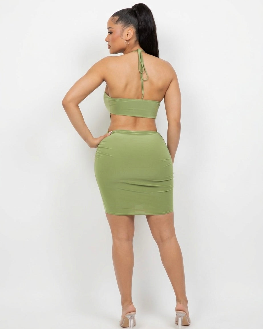 Bésame Halter Keyhole Cutout Open Back Mini Dress