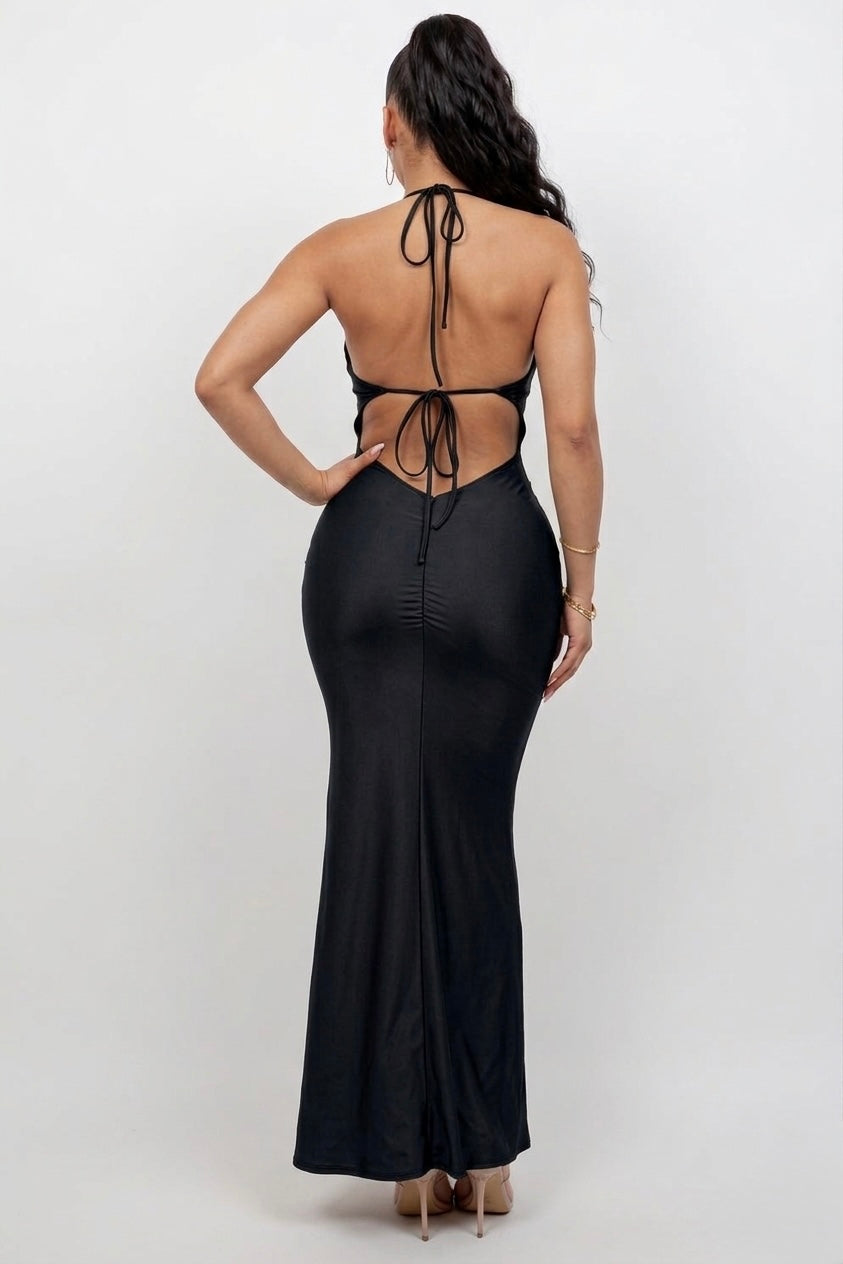 Cowl Halter Mermaid Maxi Dress
