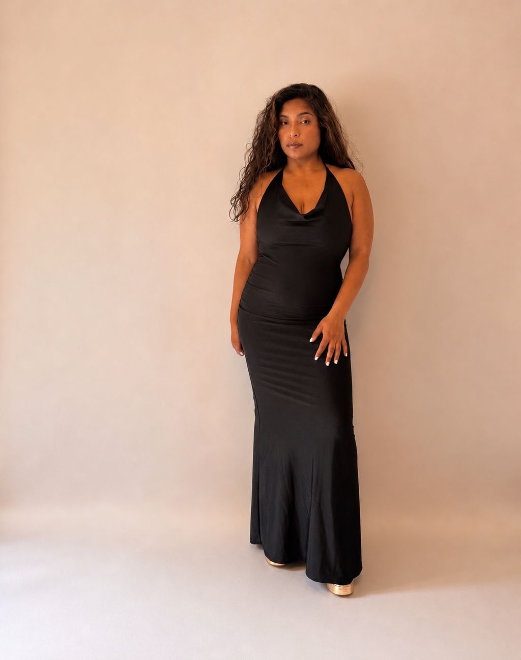 Cowl Halter Mermaid Maxi Dress