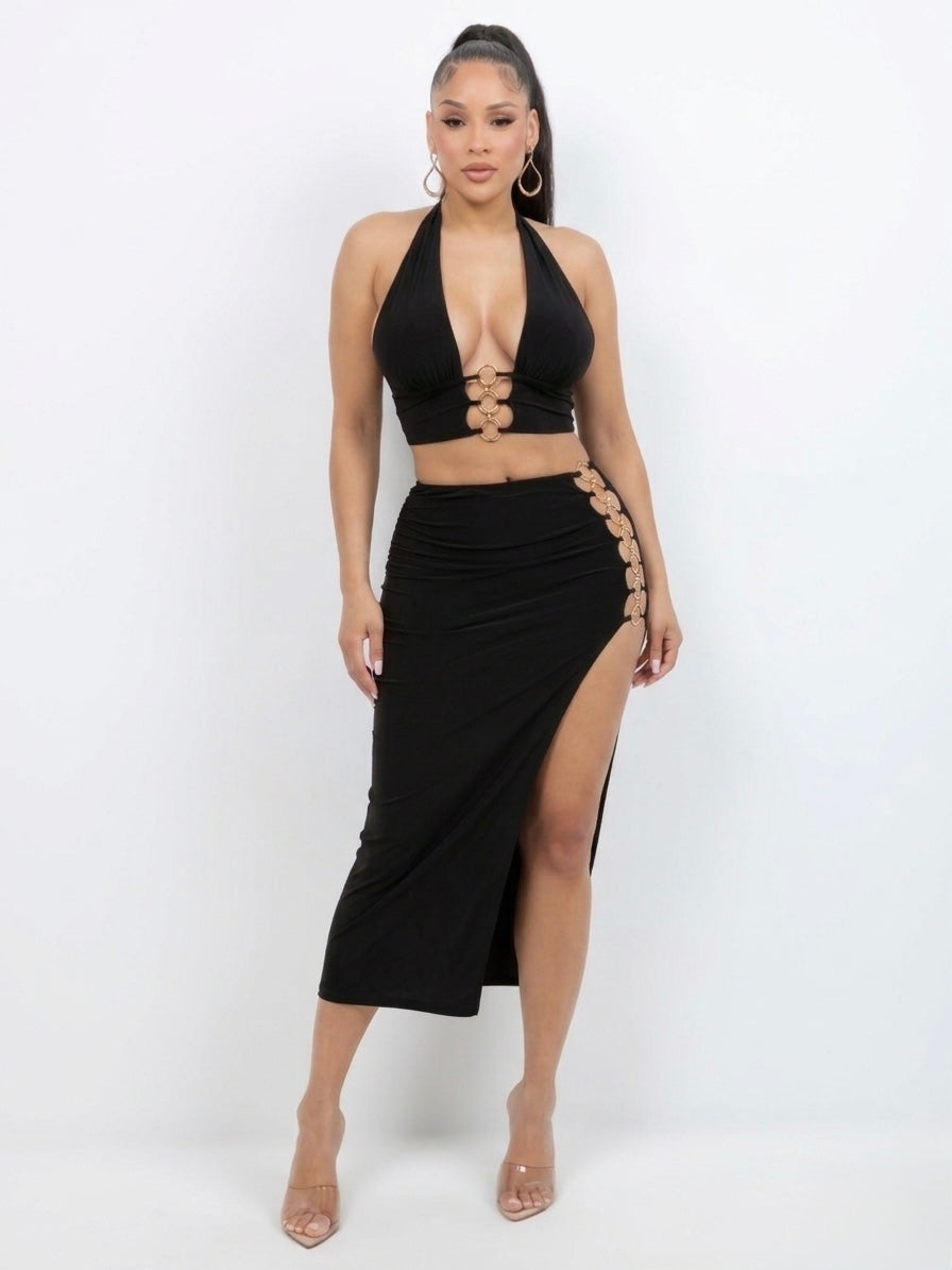 Seducción Chain Ring Halter Top & Skirt Set