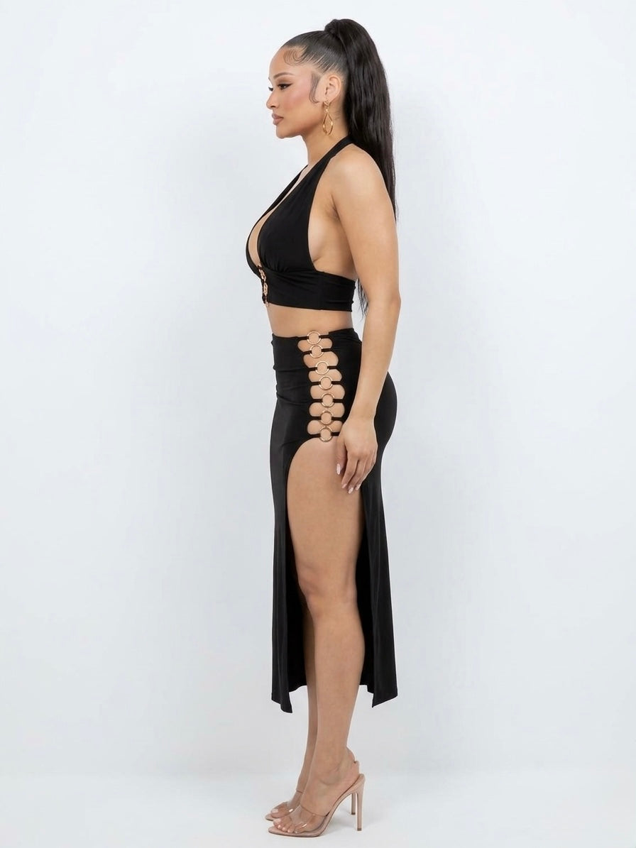 Seducción Chain Ring Halter Top & Skirt Set