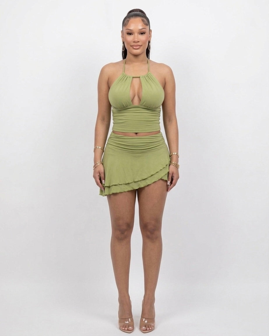 Coqueta Keyhole Halter Top & Ruffled Skirt Set