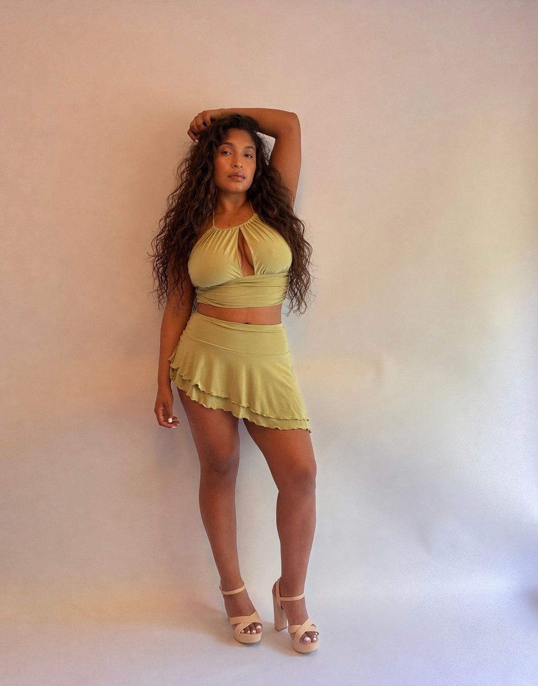 Coqueta Keyhole Halter Top & Ruffled Skirt Set