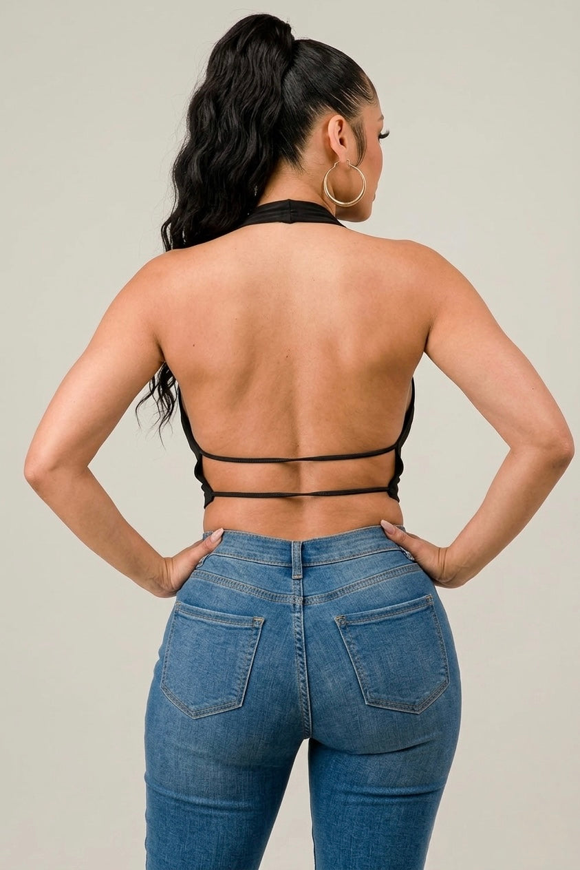 Enamorada Cowl Neck Halter Crop Top