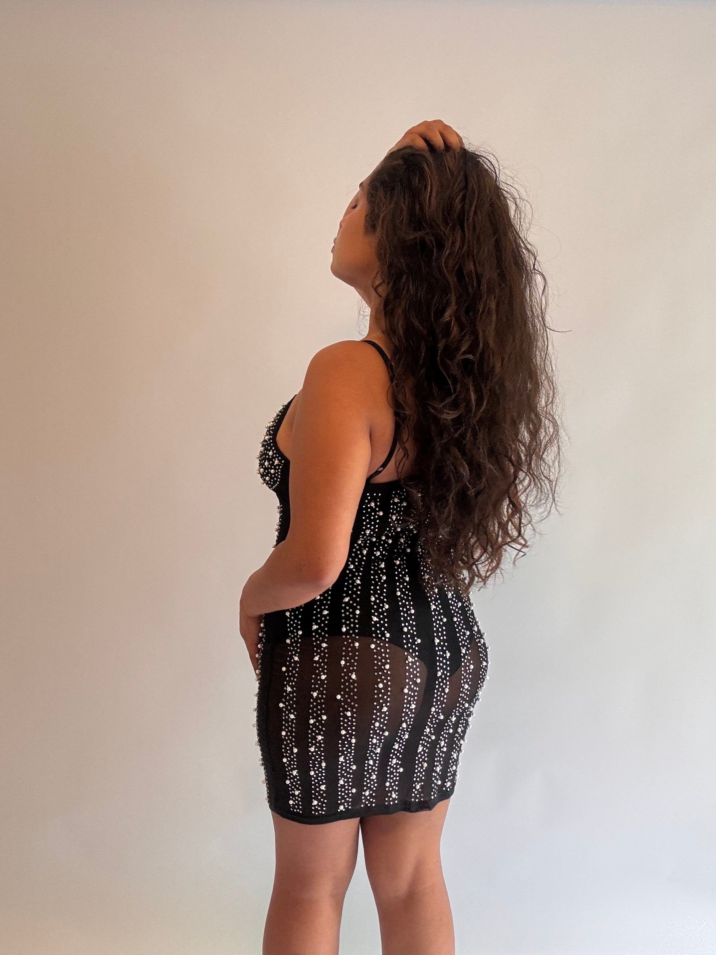 Tentación Rhinestone Embellished Sheer Slip Mini Dress