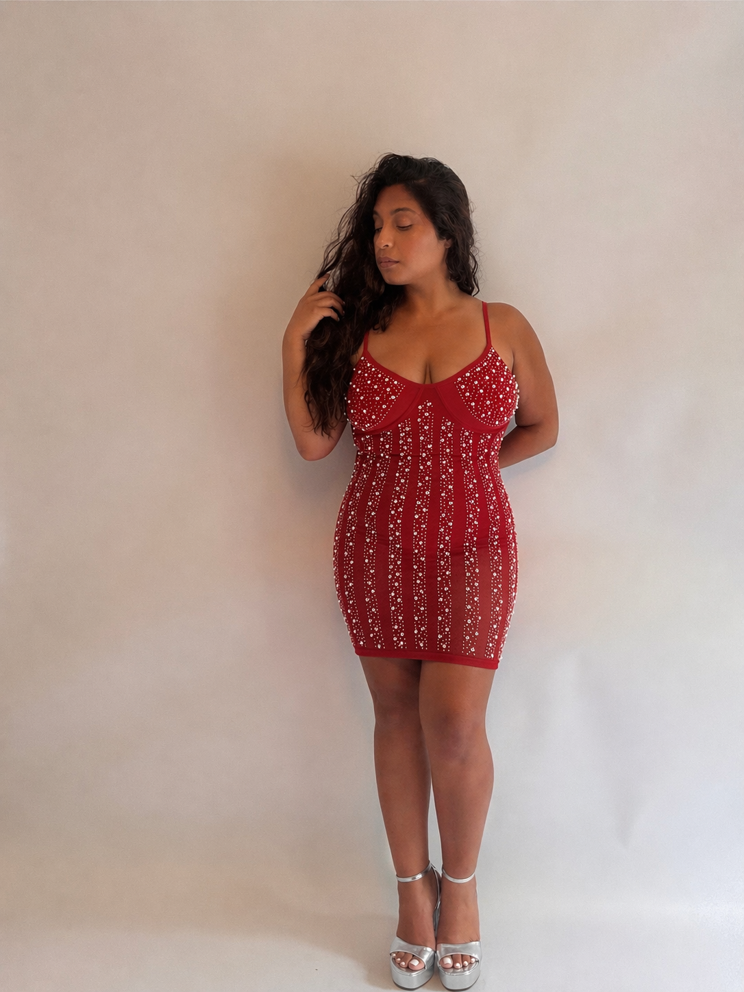 Tentación Rhinestone Embellished Sheer Slip Mini Dress
