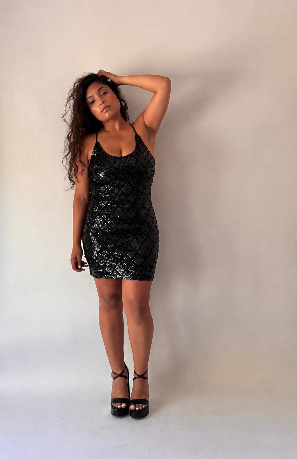 Sequin Lace-Up Back Mini Dress